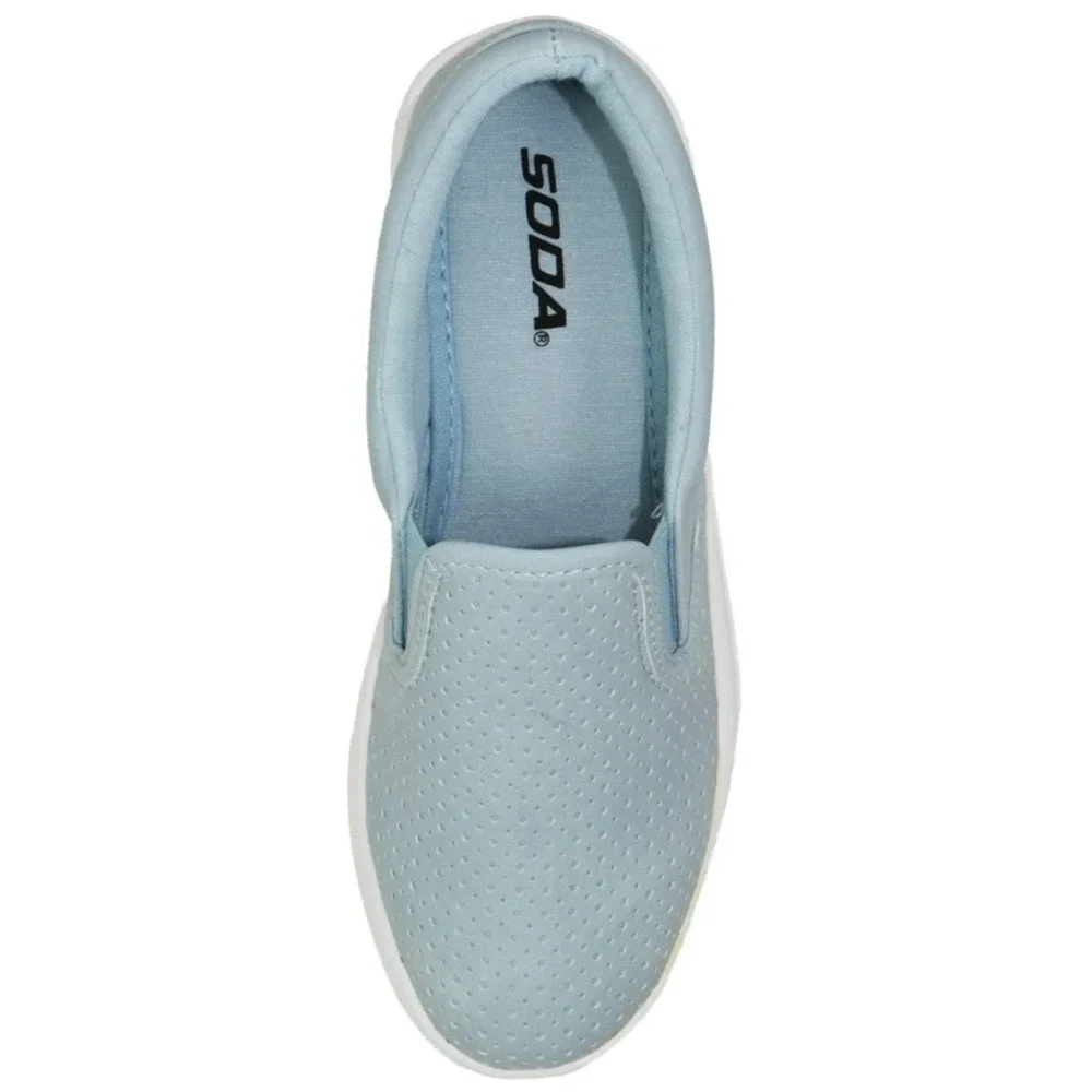Women Slip on Platform Sneakers Blue Faux Leather Cushioned Flats Size 6.5